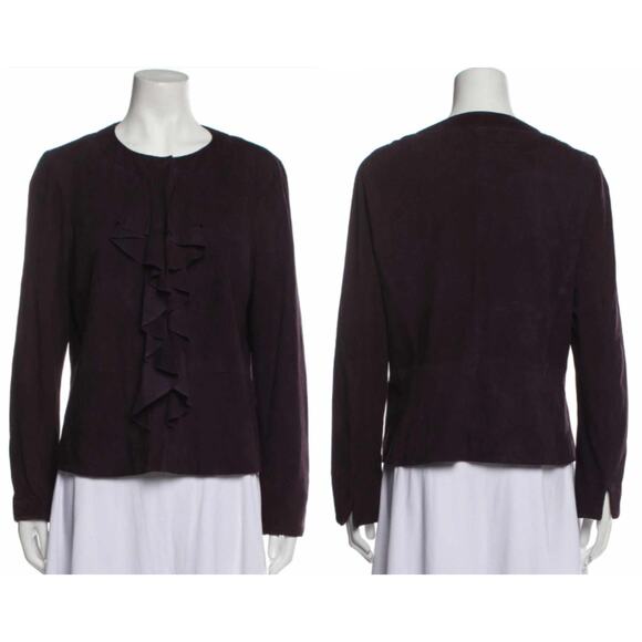 Lafayette 148 New York Ruffled Front Suede Leather Evening Jacket Blackberry 6 - Picture 1 of 12
